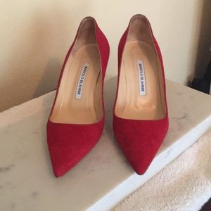 Manolo Blahnik red suede heels
